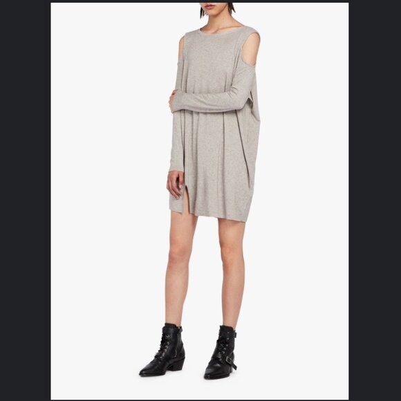 <All Saints> Esther Cold-Shoulder Grey Jersey Dress - Picture 8 of 16